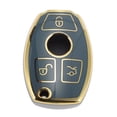 thumbnail image 1 of Funda de Llave de Auto de Silicona TPU Gris con Borde Dorado para Mercedes-Benz Clase A - 3 Botones Control Remoto, 1 of 6