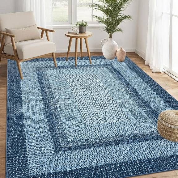 CAROMIO 9' x 12' Area Rug for Living Room Modern Imitation Braided Pattern Geometric Rug Non Slip Blue Indoor Rug