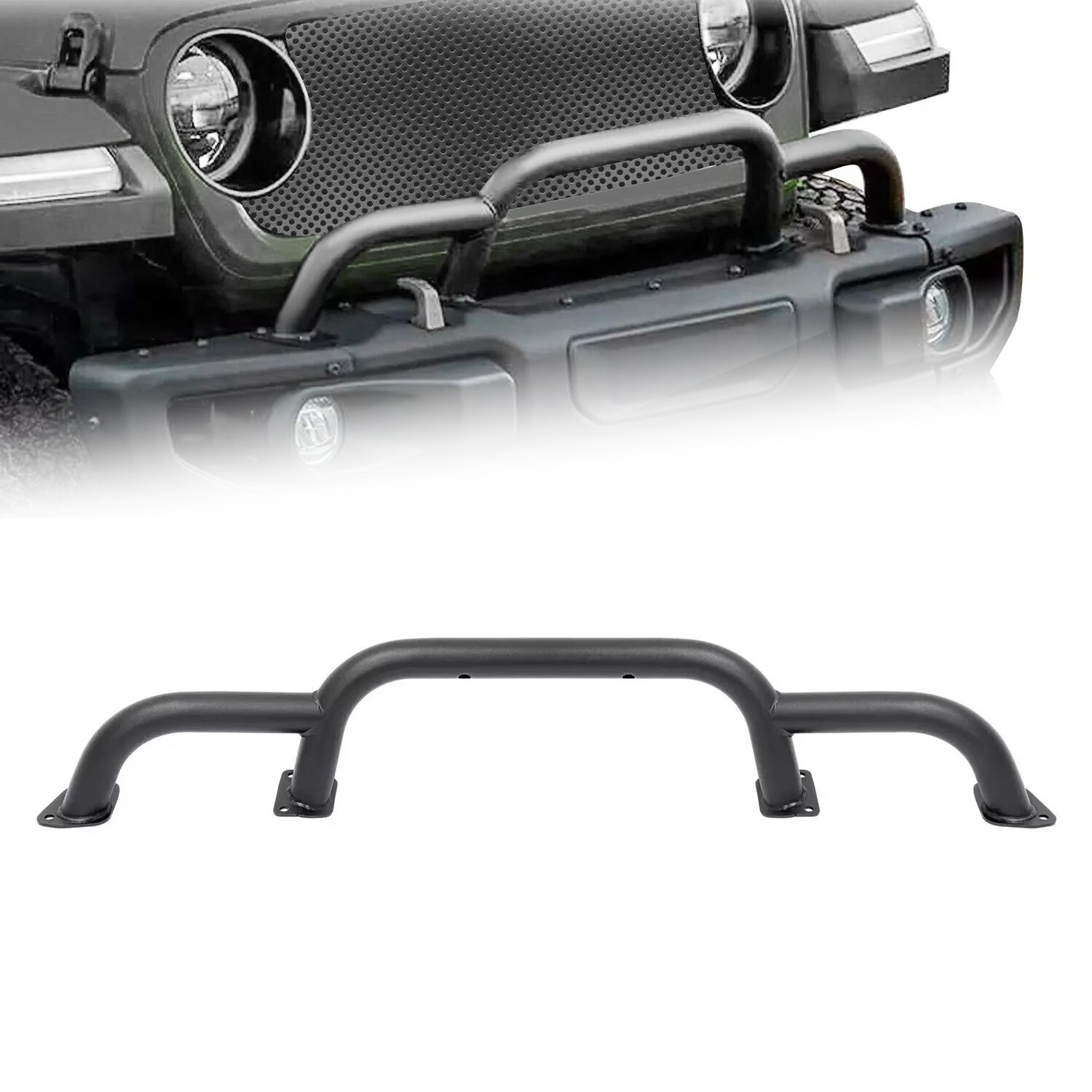 Munirater Grille Winch Brush Guard – Fits Jeep Wrangler Gladiator JL 2018–2021 (Black, Stainless)