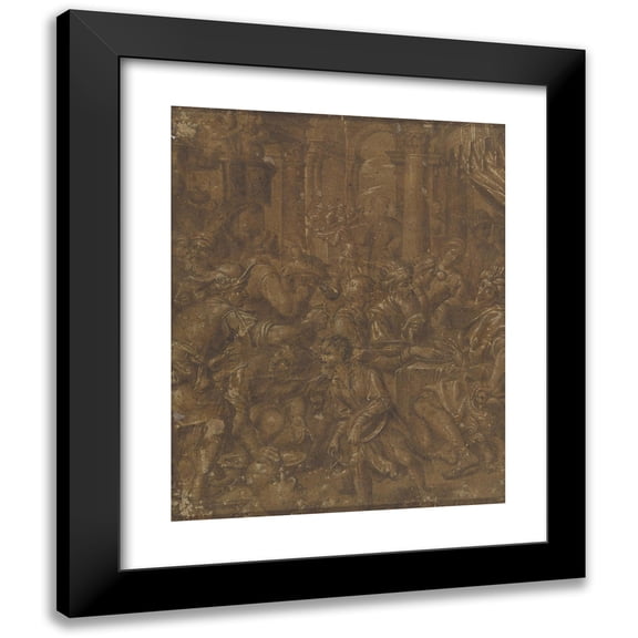 Aurelio Lomi 12x14 Black Modern Framed Museum Art Print Titled - The Banquet of Ahasuerus and Esther (1600-1617)