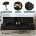thumbnail image 6 of Yaheetech Modern Fabric Upholstered Futon with 2 Throw Pillows, Black, 6 of 10