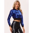 thumbnail image 3 of Chaqueta De Lentejuelas Tipo Aviador Con Cremallera En La Parte Delantera Con Purpurina Brillante Para Mujer Azul XL, 3 of 6