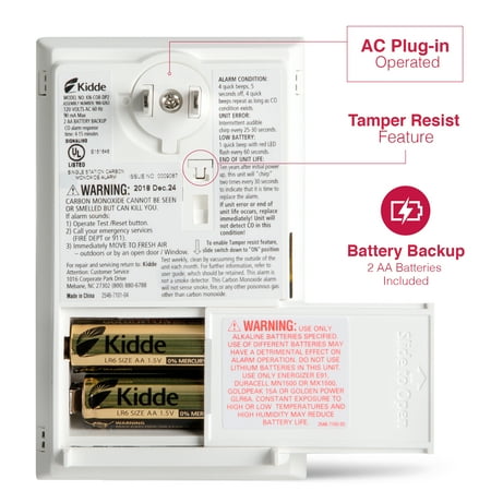 Kidde AC Plug-In Carbon Monoxide Detector with Battery Backup, CO Alarm with LED Light Indicators
