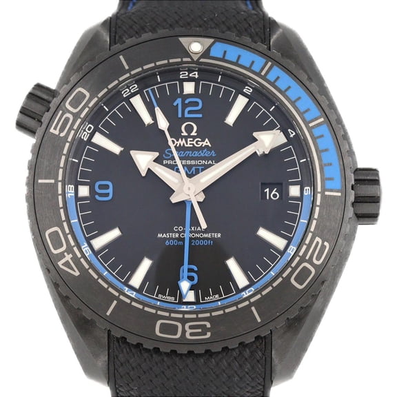 Pre-Owned Omega Seamaster Planet Ocean Deep Black GMT 215.92.46.22.01.002 Ceramic Automatic...