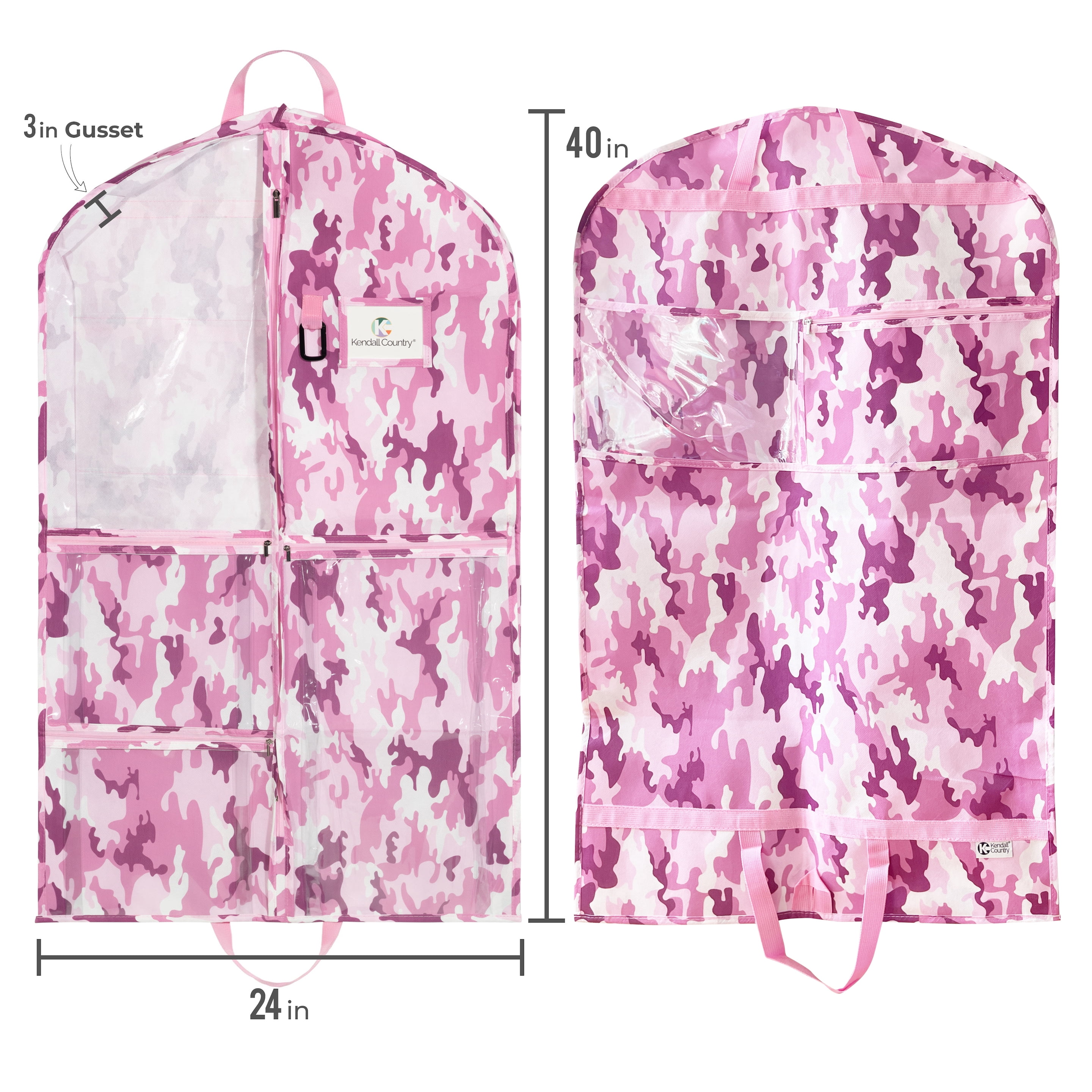 Kendall Country Dance Garment Bag Costume Organizer for Dancers, Beauty Pageants, Sports, Gymnasts, Figure Skaters, Travel and more - Camo Pink 40 inch Long