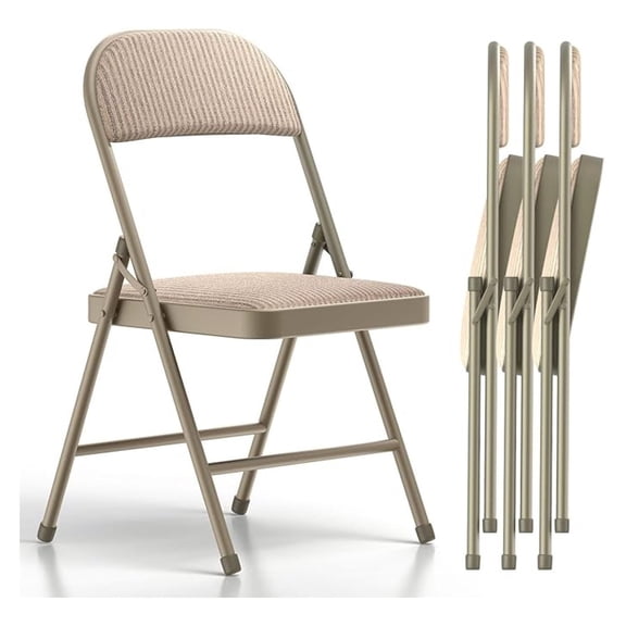 NBBNHH 4 Pack Folding Fabric Dining Chairs, Padded Cushion & Backrest, Indoor Outdoor Use for Home Office Events Wedding Party, Oatmeal Strip