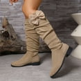 thumbnail image 3 of Women's Bowknot Knee High Boots Slouch Suede Bow Low Heels Winter Fall Knee Length Long Tall Boots, 3 of 7