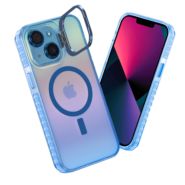 Funda Case Carcasa Tornasol Color Azul Con Soporte Premium Para iPhone 15 Compatible Con Magsafe.