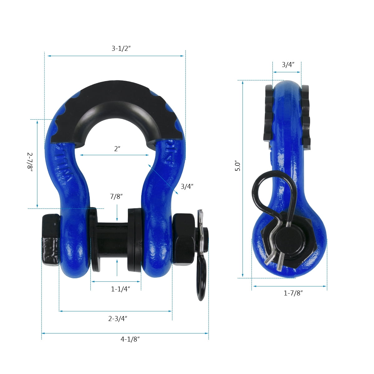 AMBULL Shackles 3/4 Inch D Ring Shackle (2 Pack) 45,000lb Break Strength with 7/8 Inch Pin, Isolator and Washer Kits for Use with Tow Strap, Winch, Off-Road Jeep Truck Vehicle Recovery, Blue