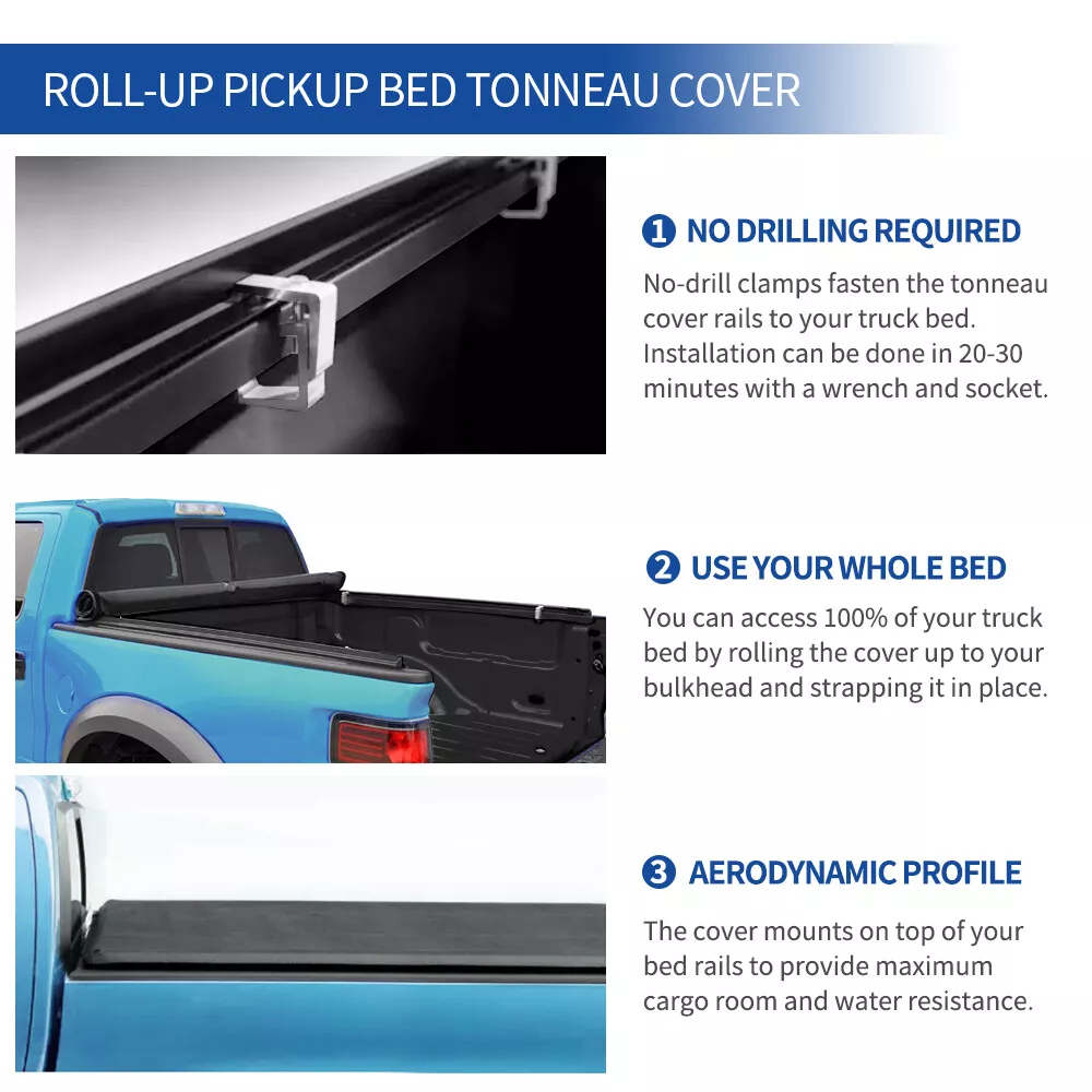 RVNI 5.6 ft Soft Roll Up Truck Bed Tonneau Cover for 2009-2023 Dodge Ram 1500 Classic
