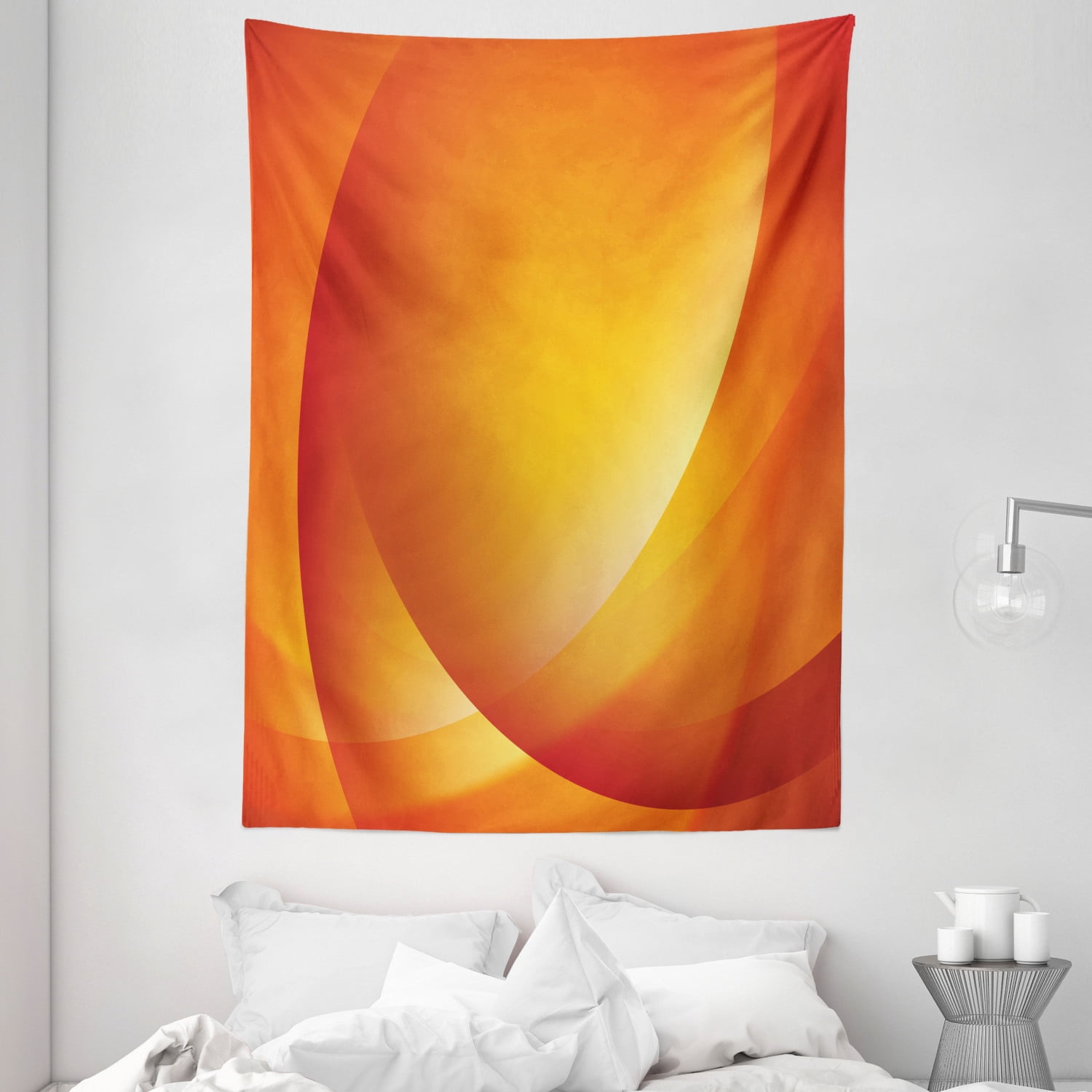 Orange Tapestry, Colorful Smooth Twist Lines Sun Abstraction Energy