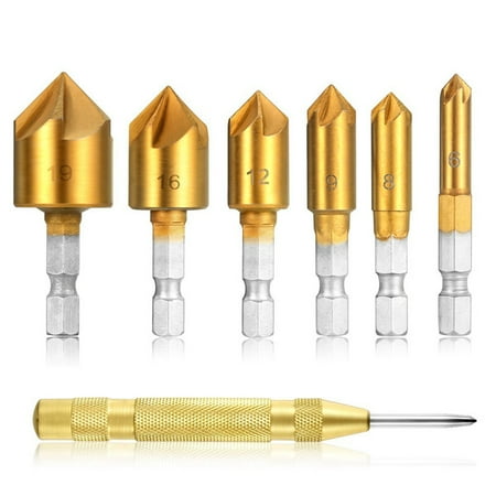 

6pcs Hex Five-blade Chamfering Drill Bit High Carbon Steel Titanium Plated for Wood DIY 6/8/9/12/16/19mm 1 Pack Brass Automatic Punch