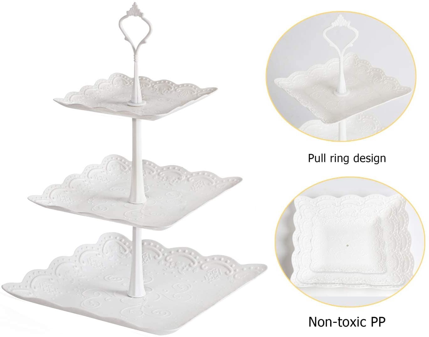 LIANTRAL 3-Tier Cake Stand, 2 Set Cupcake Stand Holder Plastic Dessert Stand Serving White