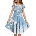 thumbnail image 1 of LOVZFMLL Robe d'Été à Fleurs pour Filles Manches Courtes Poches à Volants Col Rond Imprimé pour Enfants, 1 of 5