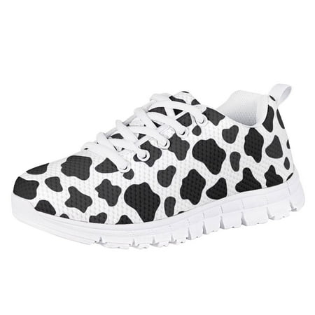 

HUGS IDEA Kids Shoes Lightweight Breathable Light Weight Cow Markings Print Flats Fall Low Top Jogging/Running Lace Up Sneakers Size 5