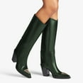 thumbnail image 2 of FSJ Women Classic Triangle Rivets Studs Pointed Closed Toe Knee High Boots Chunky Block High Heels Pull On Comfort Casual Office Wear Shoes Size 8 Green, 2 of 4