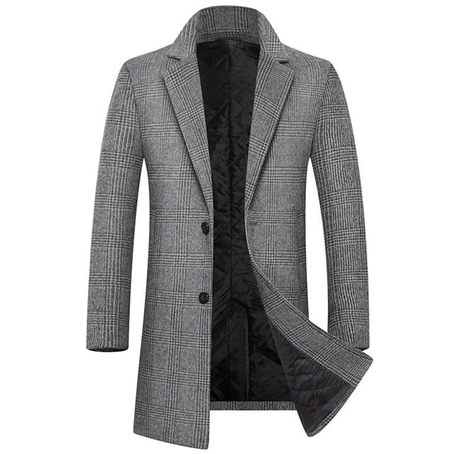 Abrigo de lana a cuadros para hombre Abrigo de invierno de lana de corte entallado Abrigo de invierno de longitud media para hombre