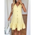 thumbnail image 6 of Women'S Spring V Neck Sleeveless Jacquard Sundresses Button Decoration Flowy Summer Dresses for Women Yellow S, 6 of 9