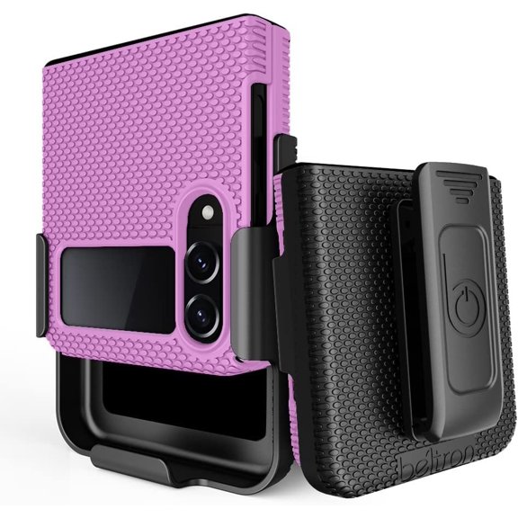 BELTRON Case with Clip for Galaxy Z Flip 4 5G, Thin Fit Tough Protective Cover with Rotating Belt Hip Holster Combo & Kickstand Designed for Samsung Galaxy Z Flip4 5G SM-F721 2022 - Pink Lavender