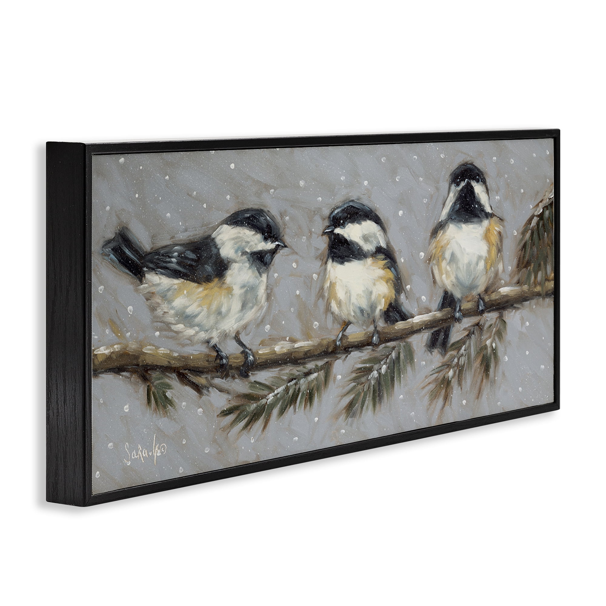 Stupell Industries Winter Bird Trio Animals & Insects Painting Black Framed Art Print Wall Art, 24 x 10