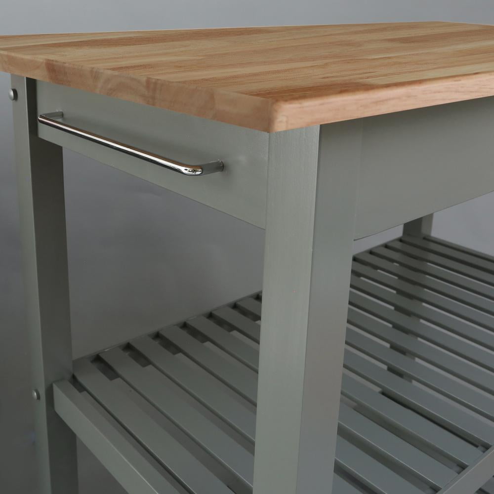 Kitchen Island Bar Station with Hardwood Counter Top - Slate Gray