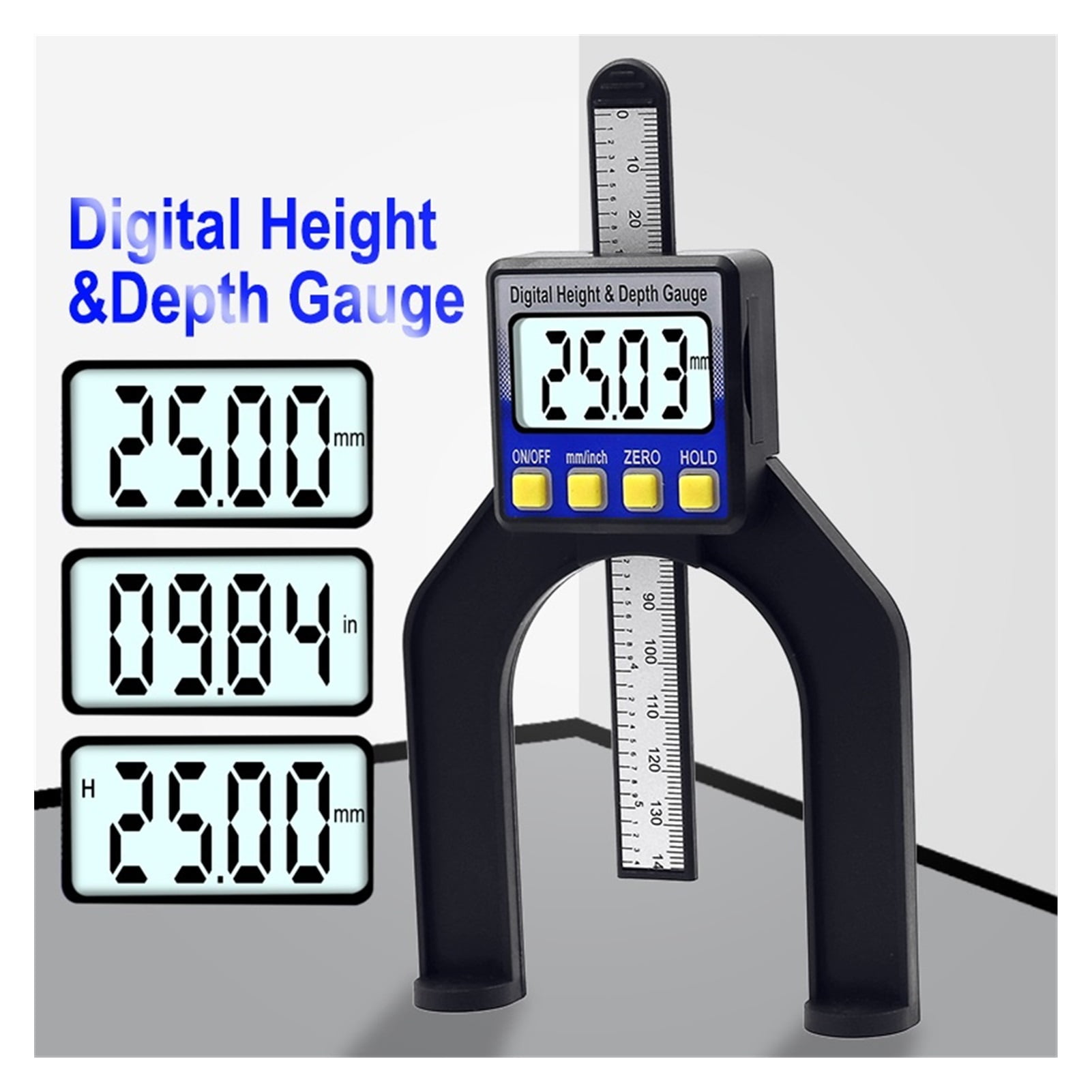 Digital Depth Caliper Height Gauge Digital Tread Depth Gauge LCD Magnetic Self Standing Aperture 0-80mm