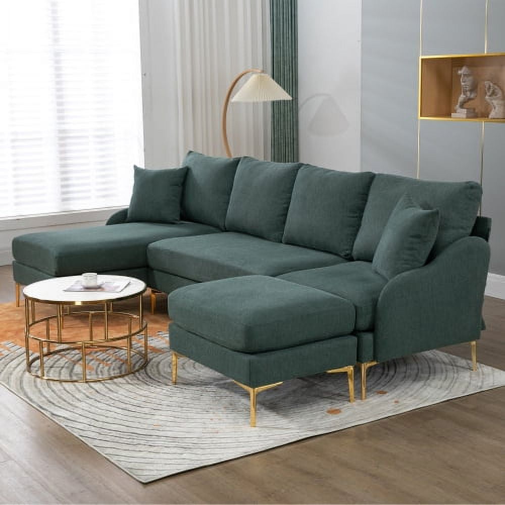 BSHTI110'' Wide Reversible Left or Right Chaise of Sectional Sofa U-Shape Convertible Sofa Couch 4-Seat Couch with Chaise Lounge Upholstered for Living Room,Apartment,Office,Green Polyester Blend