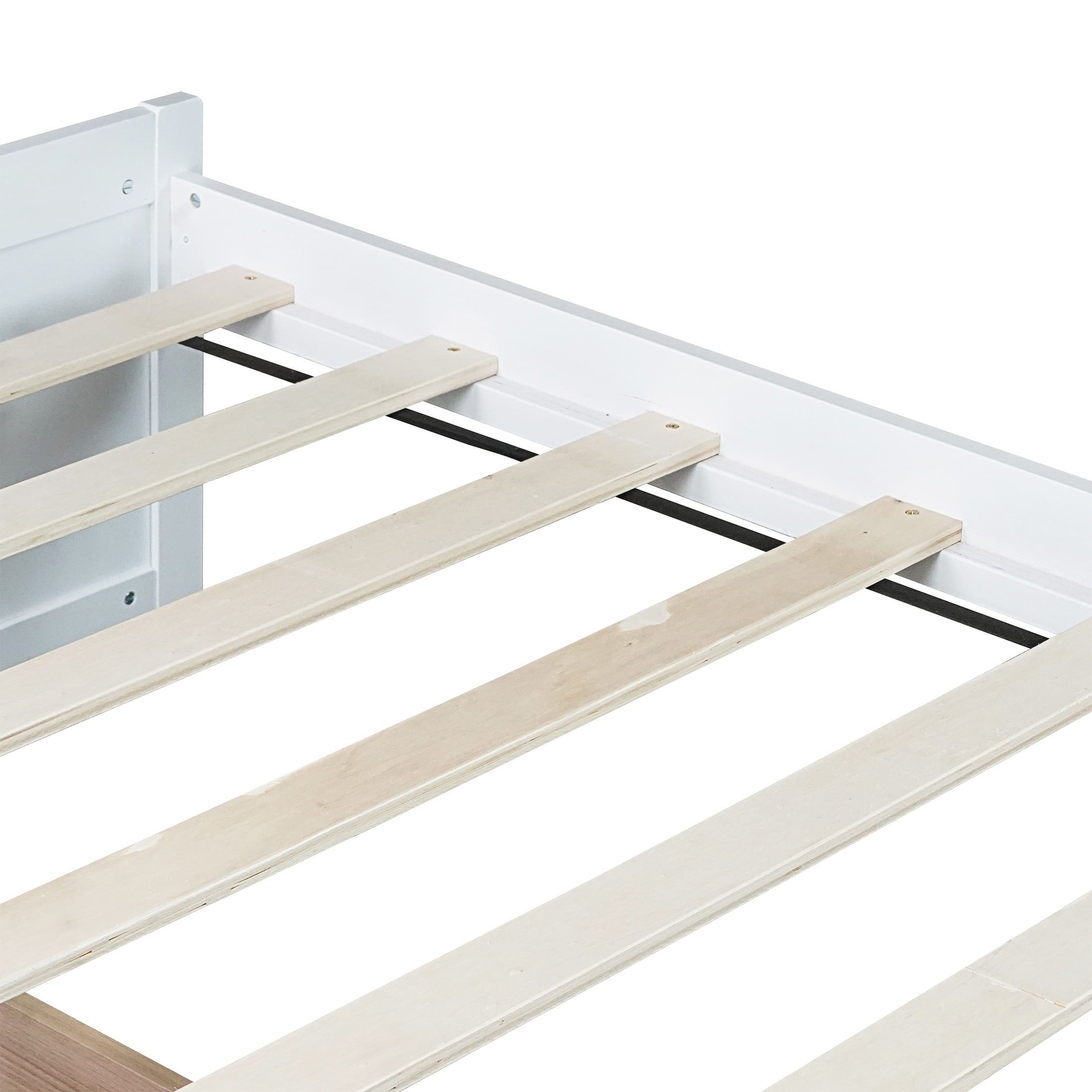 PORKISS Twin Bed Frame, Solid Wood Platform Bed with 2 Drawers, Pine Wood Bed for Kids Teens Adults, No Box Spring Needed, White