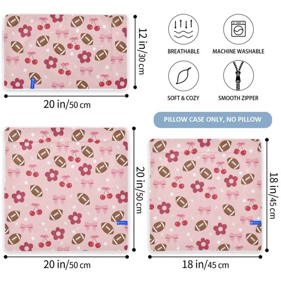 BZSMCE Rugby Bow Flower Pattern Throw Pillow Covers Set of 2 Decorative Pillow Cases Covers for Sofa Bed Living Room