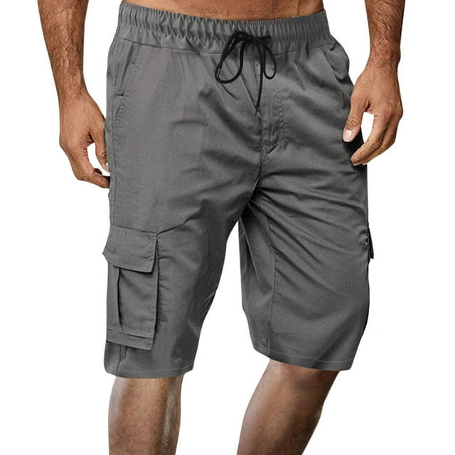 AherBiu Cargo Shorts for Men Drawstring Elastic Waisted Shorts with Multi Pockets Summer Causal Outdoor Hiking Shorts