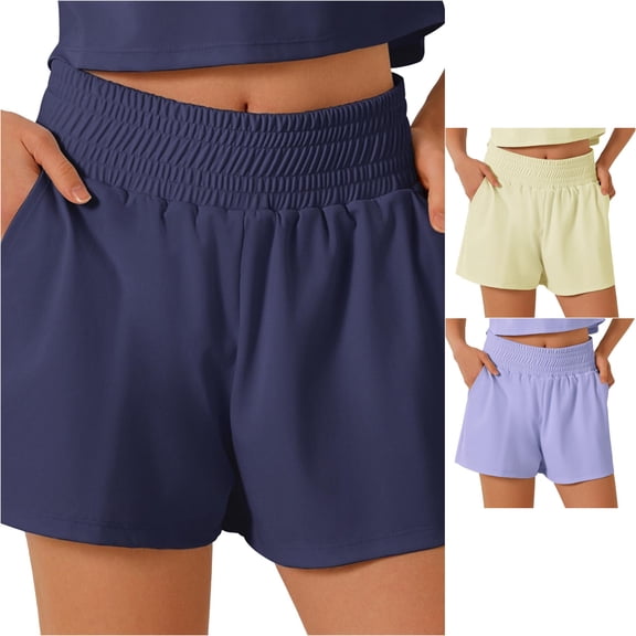 Tanghaowl Women's Shorts, Women's High Waisted Sports Shorts Running Gym Shorts with Pocket Comfort Blue L