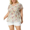 thumbnail image 6 of Unique Bargains Women's Plus Size V Neck Flare Floral Print Sleeve Tiered Peplum Top, 6 of 8