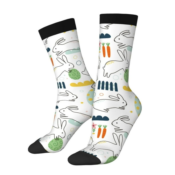 Fotbe Easter Rabbit Calcetas Largas con Estampado para Hombre y Mujer – Calcetas de Compresión Transpirables y Elásticas, Viajar y Uso Diario Talla 5-11