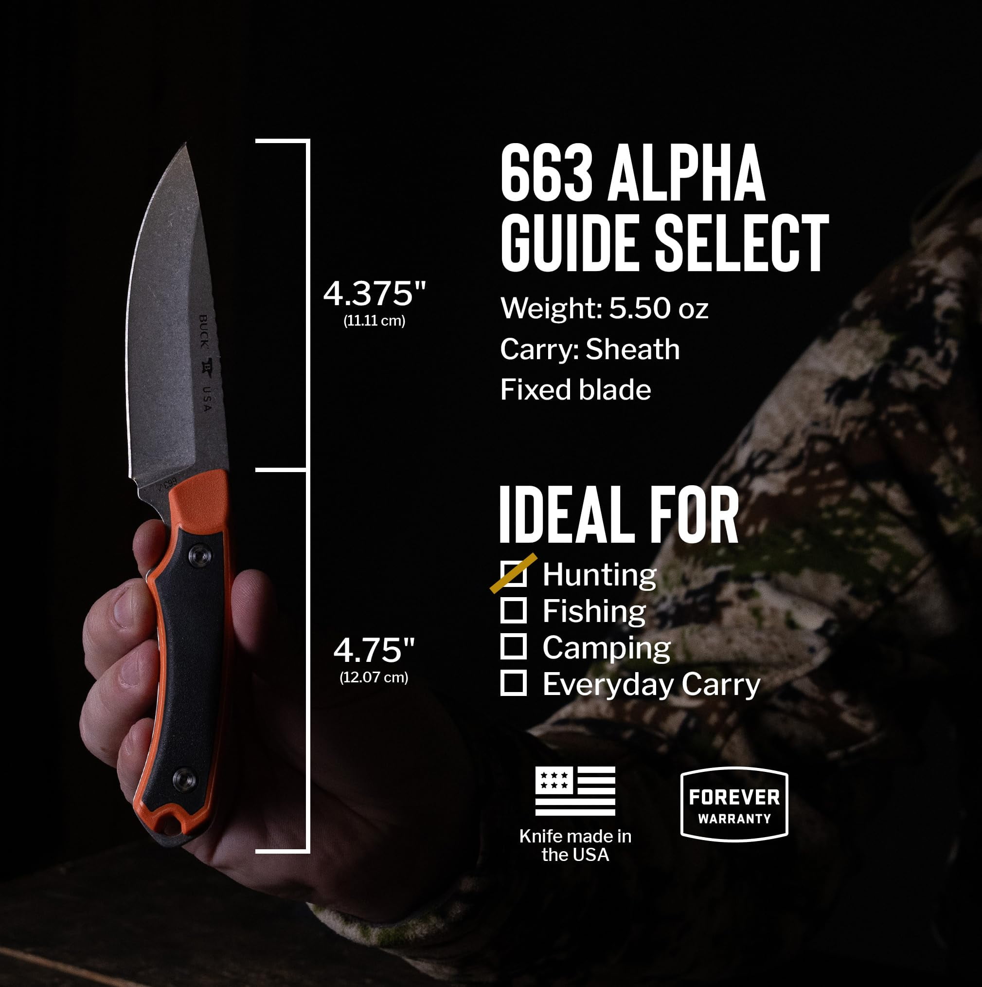 Buck Knives 663 Alpha Guide Select Fixed Blade Hunting Knife with 420HC Steel, Orange