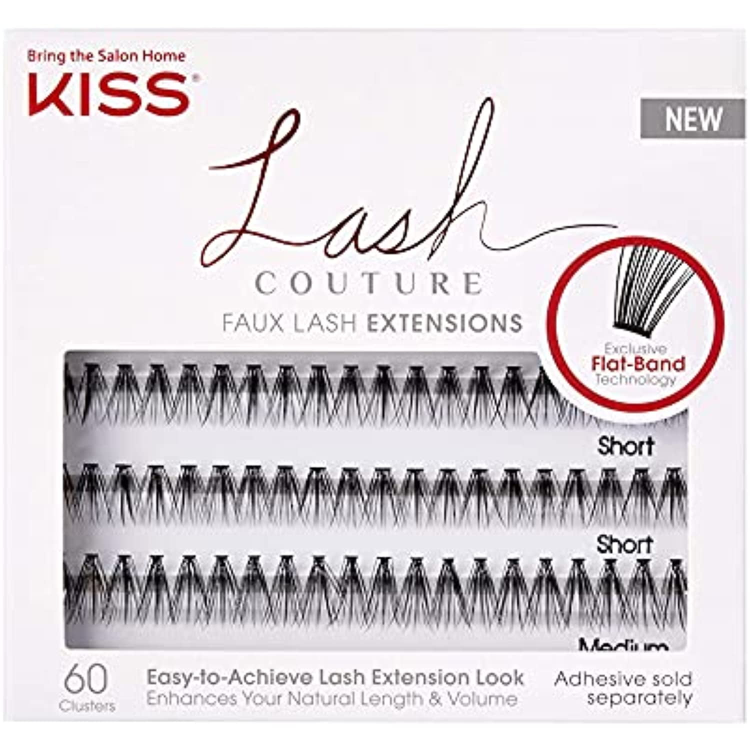 Kiss Lash Couture Faux Lash Extensions Set, Lash Clusters, 20 Lash Strands Each, Varied Lengths, Easy Application, Flat Roots & Tapered Ends, Exclusive Flat-Band Technology, Style Venus, 60 Clusters