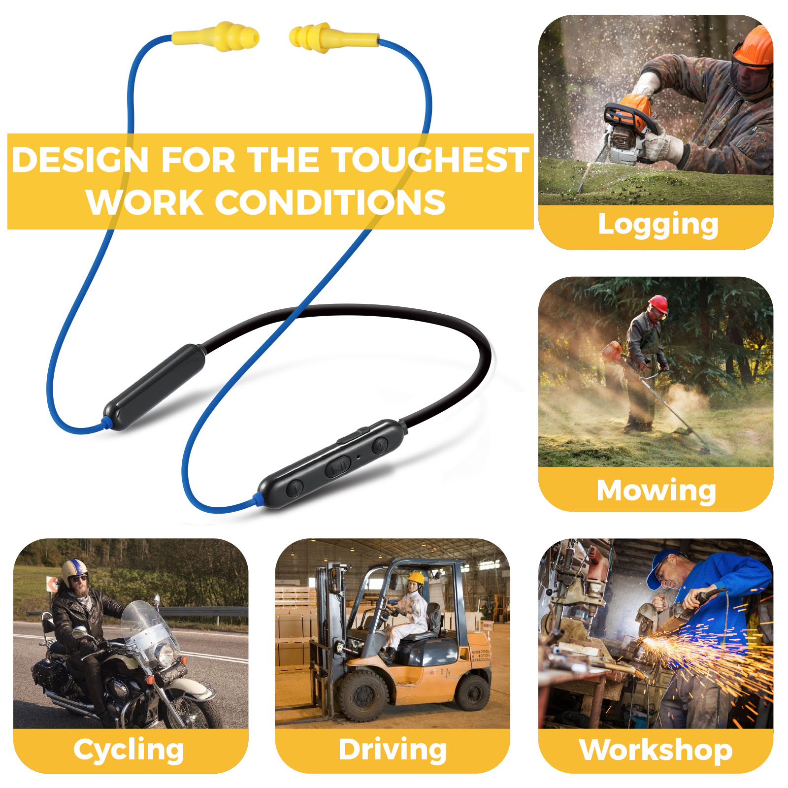 Bluetooth Earplug Headphones, Neckband Bluetooth Ear Plugs Wireless 28dB Noise Reduction in-Ear Headphones, Isolating Earbuds with Mic IPX5 Waterproof 16 Hours Battery Life for Work (Blue)