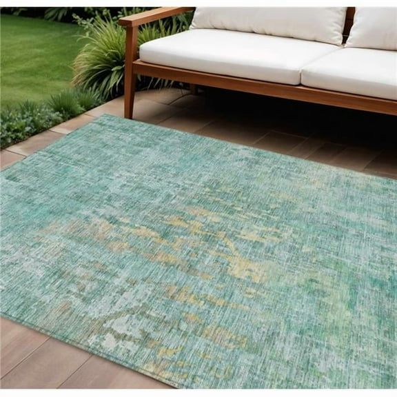 HomeRoots 607893 8 x 10 ft. Teal Blue Abstract Washable Indoor & Outdoor Rectangle Area Rug