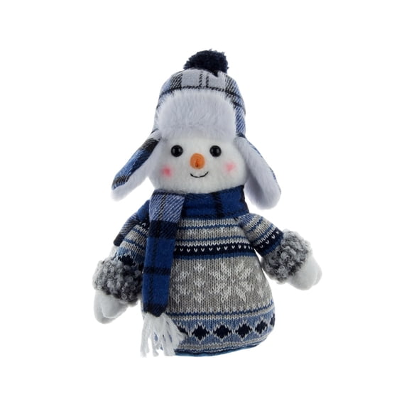 2026 Christmas Indoor Home Decor Christmas Blue Fabric Snowman Doll Soft Stuffed Snowman Ornamen Tabletop Window Display Decoration Xmas Holiday Gift For Indoor Home Party Decor