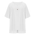 thumbnail image 5 of IWRICH Women's Short Sets 2 Piece Outfits Plus Size Linen Short Sleeve Shirts and Shorts Spring Summer Outfits White XL, 5 of 6