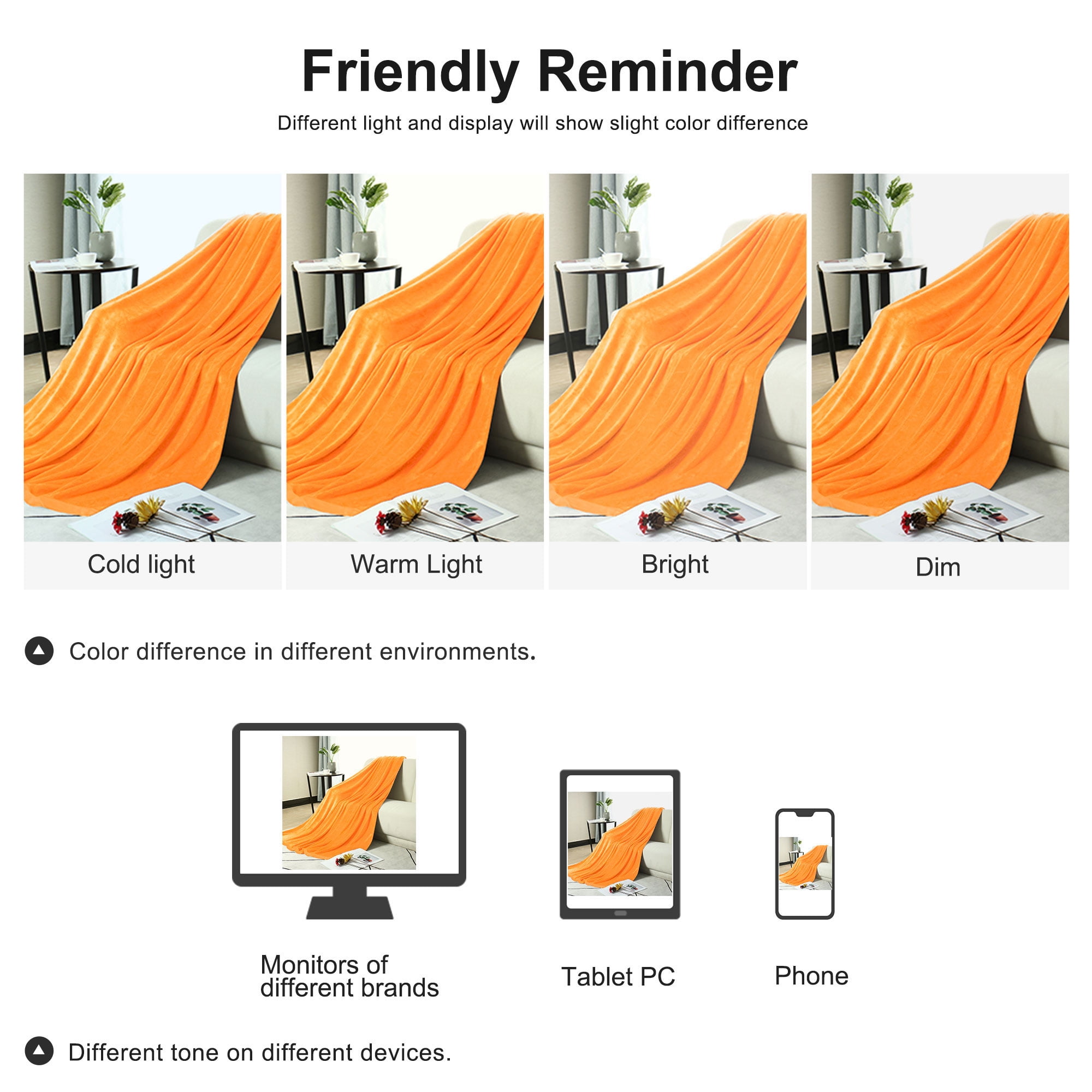 Unique Bargains Flannel Fleece Blanket Soft Luxury Hemmed Orange Twin XL