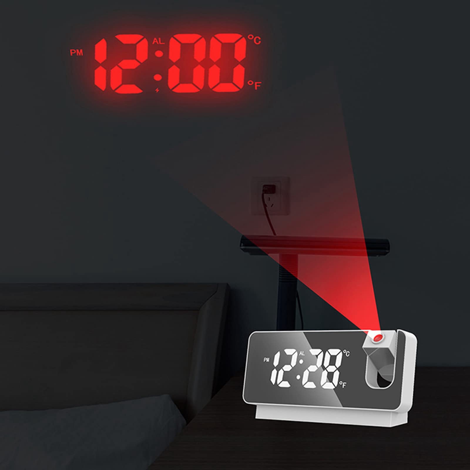 Digital LED Projection Alarm Clock Table Clock Bedroom Bedside Clock Sleep Timer Large Ceiling Clock with Temperature