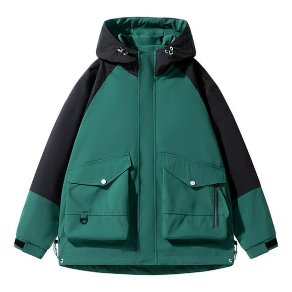BADHUB Big & Tall Coat Men's Waterproof Windbreaker Lightweight Hooded Rain Jacket Mesh Lined Softshell Jacket Color Block Hiking Outdoor Rain Coat Clearance