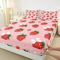thumbnail image 3 of Manfei Strawberry Pattern Bed Sheets,Sweet Fruit Theme King Sheets,Kawaii Bow Stars Sheet Set For Girls Boys,Super Cozy Room Decor,4-Piece, 3 of 7