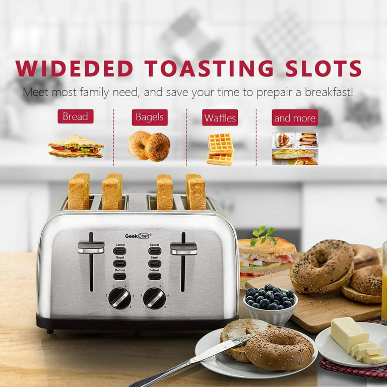  Gevi Toaster 4 Slice,Led Display Touchscreen Bagel Toaster with  Dual Control Panels of Bagel/Reheat/Defrost/Cancel/Toasting One Slice/Longer  Function,6 Shade Setting: Home & Kitchen