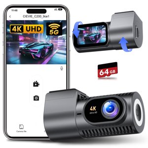Dash Cam Front 4K - 1.5" IPS Affichage & 5G WiFi & 64G Carte 360&Acirc;&deg; Rotation Mini Dashcam, Caméra de voiture avec WDR Vision nocturne, 24H P