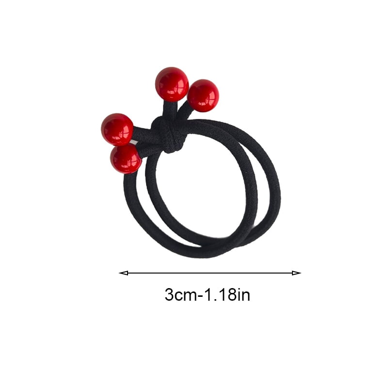 5pcs hair band festive big red four beads head rope knot elastic band thick hair ring student simple elastic band head rope