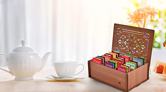 Stash Tea Bags Sampler Assortment Box - 80 COUNT - Perfect Variety Pack in Wood (MDF) Gift Box - Gift for Family, Friends, Coworker (Brown)