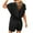 Black, variant on Women's Summer Short Sleeve V Neck Romper Back Hollow Out Jumpsuit with Pockets - Polyester Lightweight Comfortable Loose Fit for Beach Party Vacation
