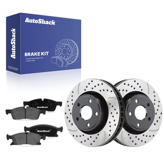 AutoShack Front Vented Drilled & Slotted E-Coated Brake Rotors   Ceramic Pads 6-PC Brake Kit Replacement for 2011-2017 Jeep Grand Cherokee 2011-2016 Dodge Durango ShadowGuard 13.78" (350 mm)