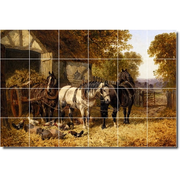 Ceramic Tile Mural-John Frederick Herring Horses Custom Tile Mural 26. 72" w x 48" h using (24) 12 x 12 ceramic tiles